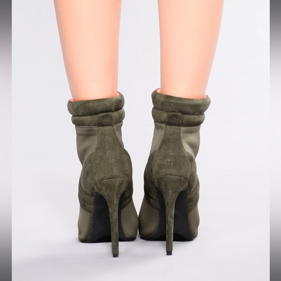 Zip up Heel Booties Olive Green and Orange Peep toe - Picture 5 of 6